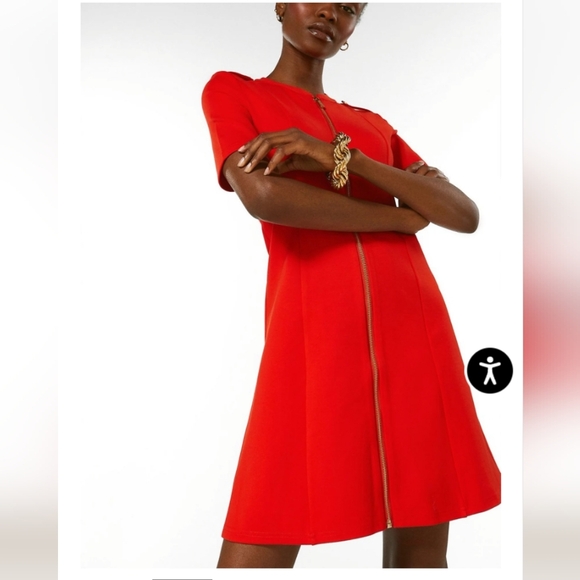 Karen Millen A Line Military Red Mini Dress With Front Zipper Sz 8 - Picture 1 of 7